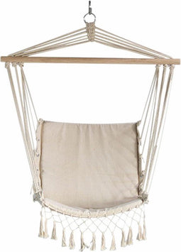 Lesliliving Hangstoel Macramé - 90 cm x 70 cm x 115 cm- Beige