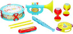 Let's Play Muziekinstrumenten Set voor Kinderen en Peuters - 9-Delige Speelgoed Muziekinstrumenten - Incl. Trommel, Trompet en Tamboerijn - 12 maanden en ouder - Kunststof