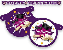 Letterslinger Geslaagd - Examens - Diploma - Paars - Wit - Oranje - Zwart - 10 x 170 cm