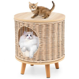 Coast Kattenhuis - Rattan - 36 x 41 cm - Afneembaar Kussen - Houten Poten - Kattenbed - Binnen