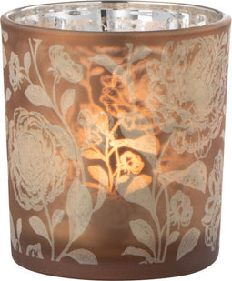 J-Line windlicht bloemen - glas - bruin/zilver - small