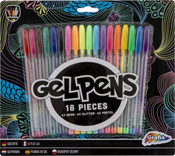 Gelpennen | Gekleurde gelpennen | Glitter gelpennen | Neon gelpennen | 18 stuks