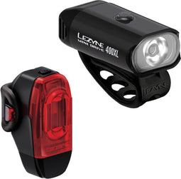 Lezyne Mini Drive 400XL + KTV Drive - Fietsverlichting Set - USB Oplaadbaar Fietslicht Voor en Achter - Waterdichte fietslampjes - 5 Standen - Zwart