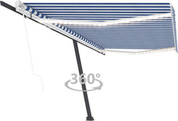 vidaXL - Luifel - automatisch - met - LED - en - windsensor - 500x300 - cm - blauw - wit