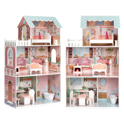 Poppenhuis - 61x30x106 cm - hout - met meubels