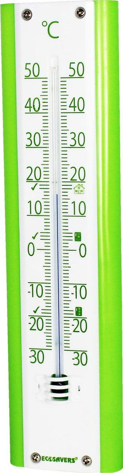 EcoSavers Thermometer Binnen en Buiten met advieswaarden voor vriezer , koelkast en woonkamer | hoge kwaliteit | Kunststof Wit Groen