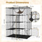 Ruime 4-laagse kattenkooi 143 cm hoog – Zwarte metalen draadkooi met hangmat, plateaus en ladders