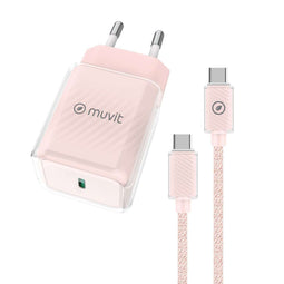 Muvit for Change Glass - Wandlader + USB-C Kabel - Snellader 30 W 3 A - Roze