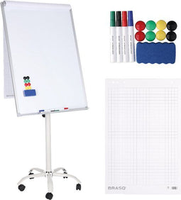 BRASQ Flipover Verrijdbaar - 70x100 cm - Verstelbaar - Magnetisch - Wit