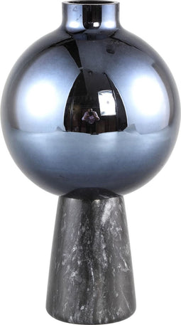 PTMD Petry Vaas - H20 x Ø16 cm - Glas/marmer - Zwart