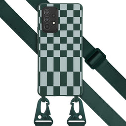 Selencia Hoesje Met Koord Geschikt voor Samsung Galaxy A53 - Selencia Siliconen design hoesje met afneembaar koord - Groen / Irregular Check Green