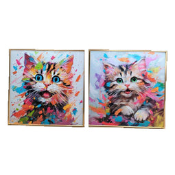 Schilderij Home ESPRIT Modern Kat 80 x 3,5 x 80 cm (2 Stuks)