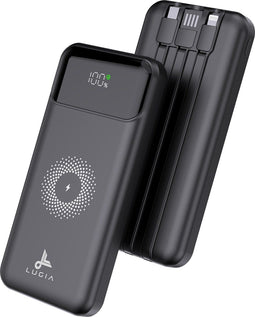 Lugia UP Powerbank - 20.000 mAh - Draadloos Opladen - Ingebouwde Kabels - Snellaadfunctie 22,5W - LED Display - Geschikt voor Apple iPhone Samsung - USB A USB C Lightning