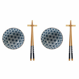 6-delige sushi serveer set aardewerk voor 2 personen blauw/wit - Sushi servies