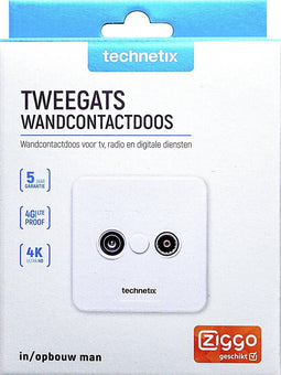 Radio/TV Wandcontactdoos Coax 2 Uitgangen Wit