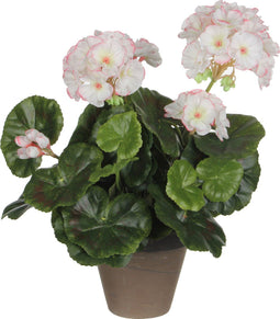 Mica Decorations Geranium Kunstplant in Bloempot Stan - H34 x Ø20 cm - Wit, roze