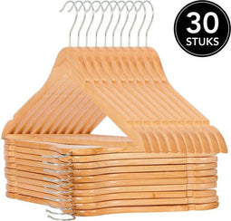 Infinity Goods 30 Houten Kledinghangers - Kleerhanger - Inkeping en Broeklat - Bruin