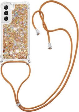 Lunso - Geschikt voor Samsung Galaxy S23 Plus / S23+ - Telefoonhoes met koord - Glitter Goud
