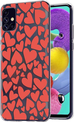 iMoshion Hoesje Geschikt voor Samsung Galaxy A51 Hoesje Siliconen - iMoshion Design hoesje - Rood / Transparant / Full of Hearts Red