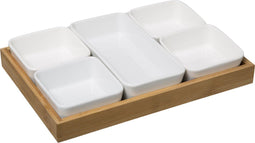 Secret de Gourmet Aperitief servies van bamboeporselein - 6 Schaaltjes + houten dienblad