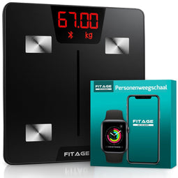 FITAGE Weegschaal - Digitale Personenweegschaal met 17x Lichaamsanalyse - Bluetooth - Inclusief App