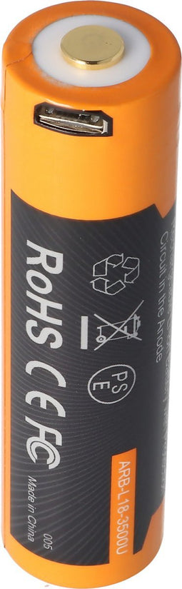 Li-ionbatterij 18650, 3500 mAh beveiligd met USB-oplaadfunctie, 70x18,6 mm, met AccuSafe