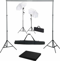 vidaXL - Fotostudioset - met - achtergrond, - lampen - en - paraplu's