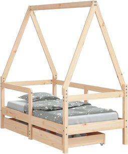 vidaXL - Kinderbedframe - met - lades - 70x140 - cm - massief - grenenhout