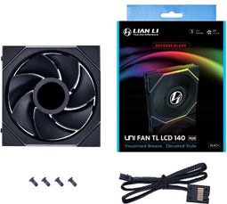 Lian Li UNI FAN TL 140 Reverse Black - 120mm - 64 CFM - 350 - 1600 RPM - 29.4 dBA - FDB - 4-pin PMW - 1.6" LCD Scherm 400x400 - zwart