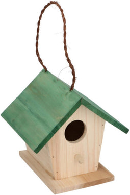 Lifetime Houten vogelhuisje - klassiek ontwerp - groen dak - 17 x 16 x 15 cm