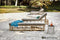 Ligbed Rooty teak met taupe kussen