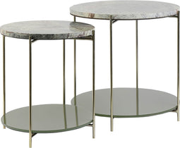Light & Living Besut Ronde Bijzettafel - Marmer Groen/Goud/Glas - Set/2 - Ø42x45 + Ø52x50cm