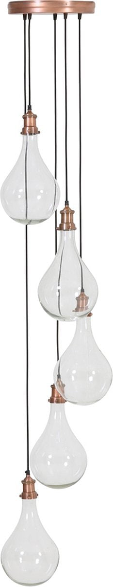 Light & Living Quirina - Hanglamp - 5 lichts - Koper en Glas