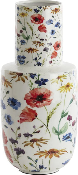 Light&living Vaas deco Ø20x40 cm YVOTY wit+bloemen print