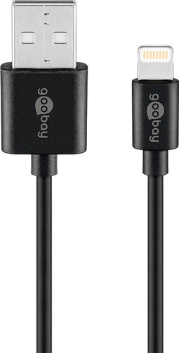 Lightning USB charging and synchronization cable, for Apple iPhone, Apple iPod, Apple iPad, black, 2