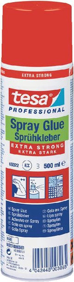 Lijm Tesa spray permanent extra strong 500ml - 12 stuks