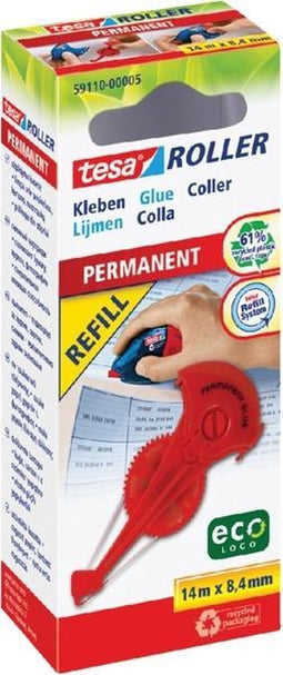 Lijmroller Tesa ecoLogo navulcassette permanent in hangdoosje - 5 stuks - 5 stuks