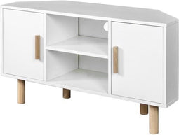 Lila Corner TV Cabinet - 2 deuren - Wit Melamine Decor - Massieve houten voeten - L90 x D35 x H55 cm