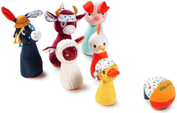 Lilliputiens - Mijn Eerste Kegelspel Boerderij - Het Spel Is Voorzien Van Een Rammelballetje Om De Zintuigen Te Stimuleren - Bestaat Uit Zachte En Kleurrijke Kegels Om Tijdens Een Potje Bowlen Omver Te Gooien - Geschikt Vanaf 18 Maanden