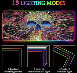 RGB Gaming Muismat 900x400mm XXL 13 LED Lichteffecten Glad Oppervlak Antislip Computer PC en Laptop Skeleton Muismat