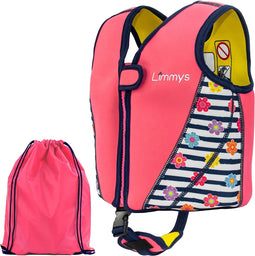 Limmys Zwemvest voor Kinderen - Drijfvest met Aanpasbare Drijfsterkte - Veilige & Comfortabele Reddingsvest - Roze Bloemblad - S (1-2 Jaar)