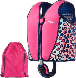 Limmys Zwemvest voor Kinderen - Drijfvest met Aanpasbare Drijfsterkte - Veilige & Comfortabele Reddingsvest - Roze Luipaard - M (2-5 Jaar)