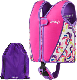 Limmys Zwemvest voor Kinderen - Drijfvest met Aanpasbare Drijfsterkte - Veilige & Comfortabele Reddingsvest - Roze Windmolen - S (1-2 Jaar)