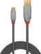 LINDY USB-kabel USB 2.0 USB-A stekker, USB-micro-B stekker 0.50 m Grijs 36650