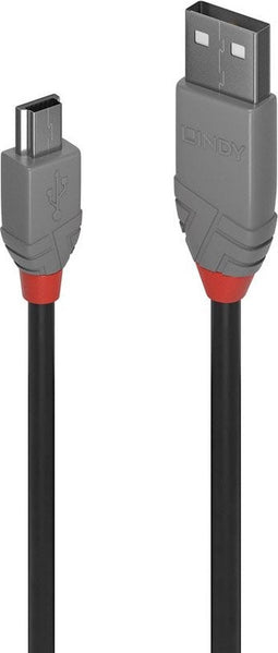 LINDY USB-kabel USB 2.0 USB-A stekker, USB-mini-B stekker 3.00 m Zwart 36724