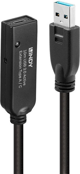 LINDY USB-kabel USB 3.2 Gen1 (USB 3.0 / USB 3.1 Gen1) USB-A stekker, USB-C bus 10.00 m Zwart 43376