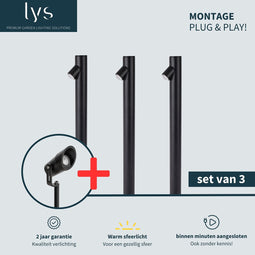 Linea Bolderlamp Voordeelset - 3 Zwarte Staande Tuinlampen - Binnen Minuten Aangesloten - Aluminium Buitenverlichting - Milieuvriendelijk Alternatief voor Zonne-energie (Solar) Tuinverlichting