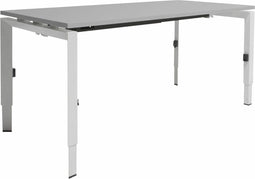 Linesto N3 bureau, hoogte instelbaar (65-85cm) met 140x80cm robson eiken zwevend 25mm blad en aluminium (RAL9006) vierpoot N-frame (poot driehoekig 50x50x75 mm.), (met geïntegreerde kabelgoot)