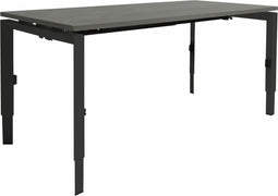 Linesto N3 bureau, hoogte instelbaar (65-85cm) met 160x80cm lichtgrijs zwevend 25mm blad en zwart (RAL9005) vierpoot N-frame (poot driehoekig 50x50x75 mm.), (met geïntegreerde kabelgoot)