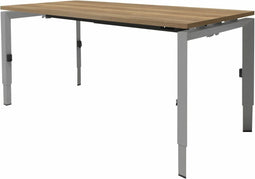 Linesto N3 bureau, hoogte instelbaar (65-85cm) met 160x80cm lindberg eiken zwevend 25mm blad en wit (RAL9010) vierpoot N-frame (poot driehoekig 50x50x75 mm.), (met geïntegreerde kabelgoot)